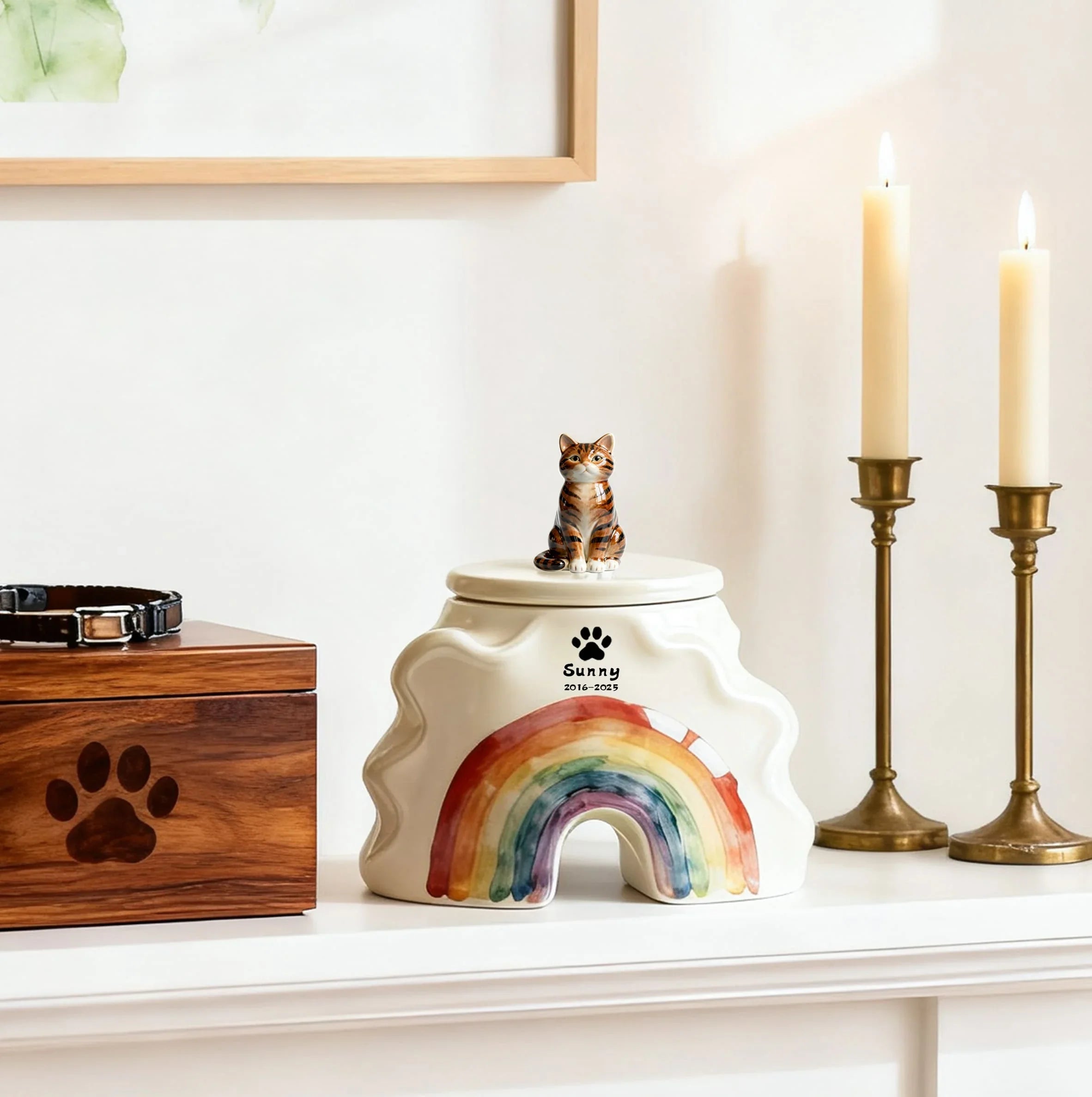 Personalized Dog Urns for Ashes – Hand-Painted Ceramic Rainbow Bridge Memorial, Paw Print, Name & Date,Portrait Figurines,Pet Loss Keepsake