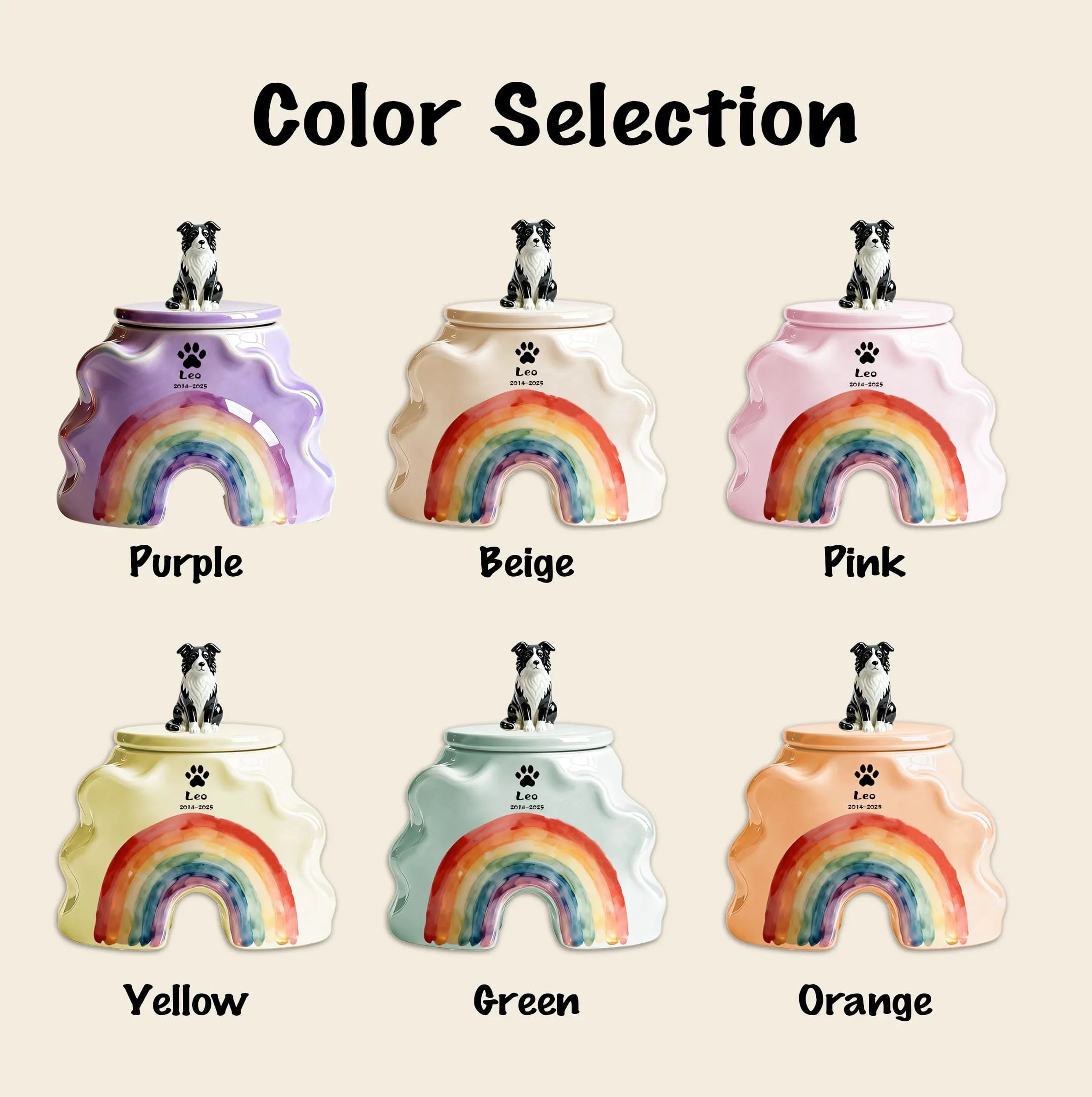 Personalized Dog Urns for Ashes – Hand-Painted Ceramic Rainbow Bridge Memorial, Paw Print, Name & Date,Portrait Figurines,Pet Loss Keepsake
