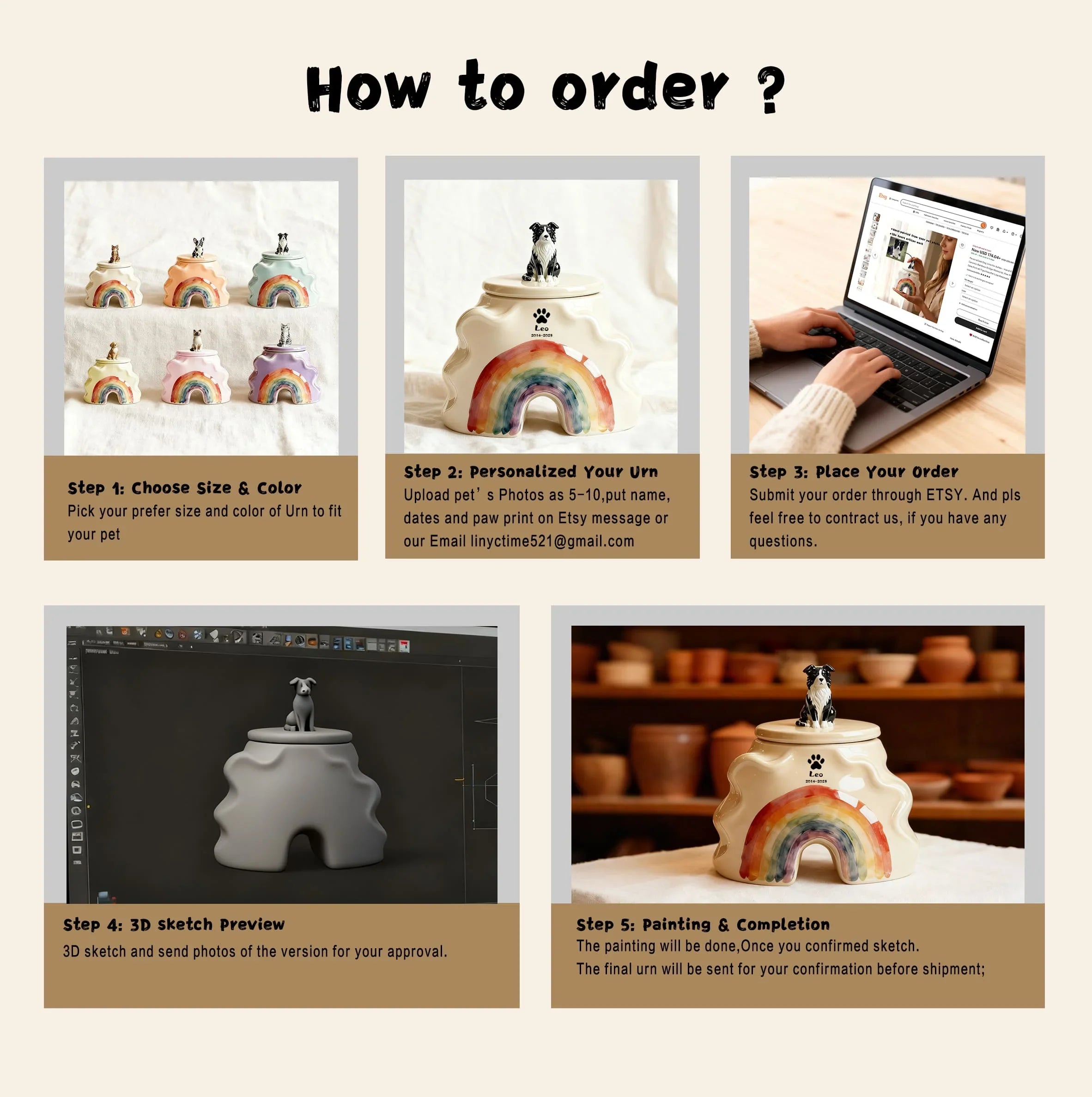 Custom Dog Urns for Ashes with Paw Print, Name & Date — Handcrafted Memorials