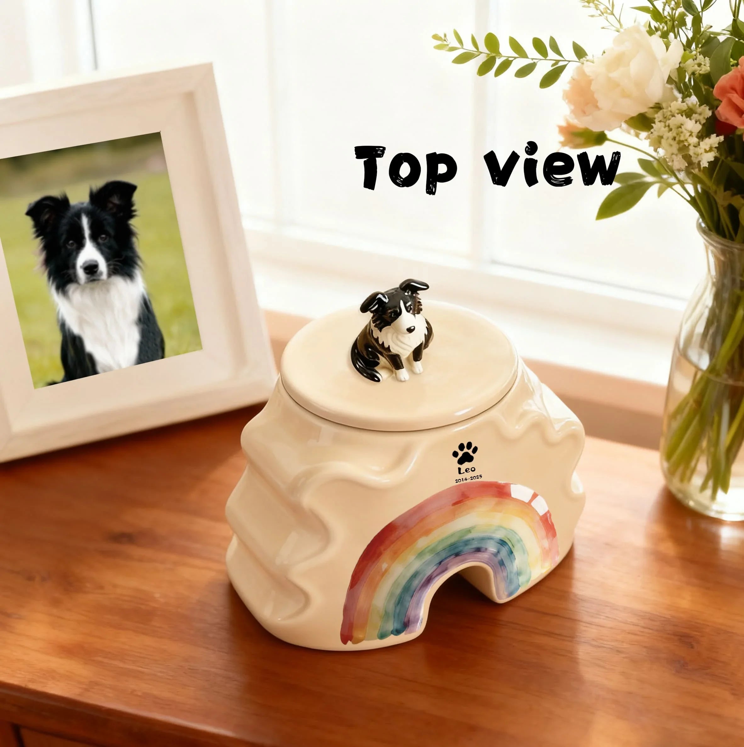 Personalized Dog Urns for Ashes – Hand-Painted Ceramic Rainbow Bridge Memorial, Paw Print, Name & Date,Portrait Figurines,Pet Loss Keepsake