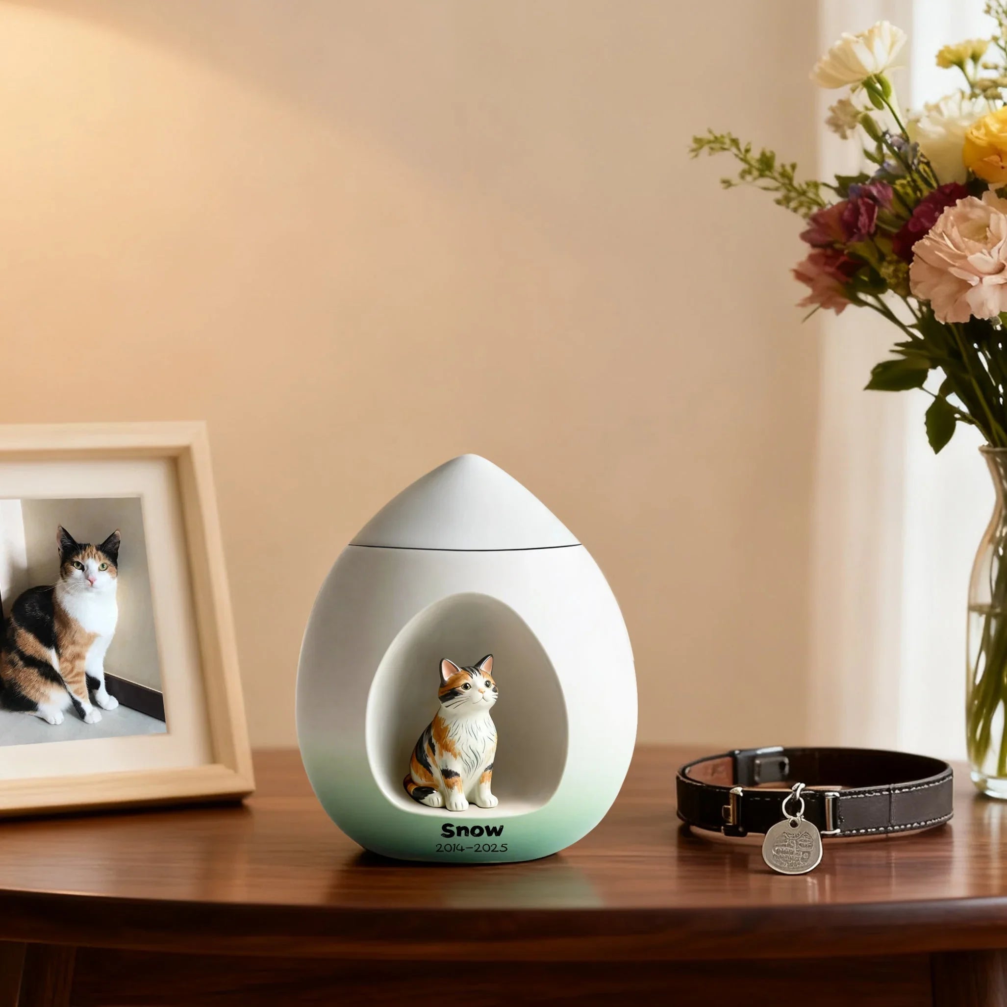 Personalized Cat Urn for Ashes – Custom Handmade Urn with Pet Portrait, Name & Dates | A Loving Memorial Keepsake