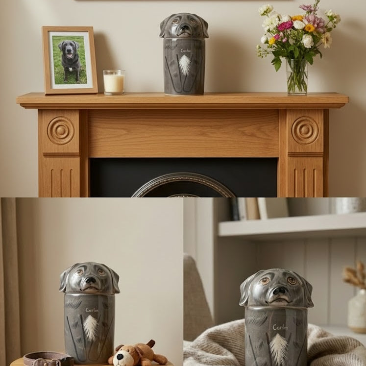 Personalized Dog Keepsake Urn Hand-Painted Ceramic Memorial