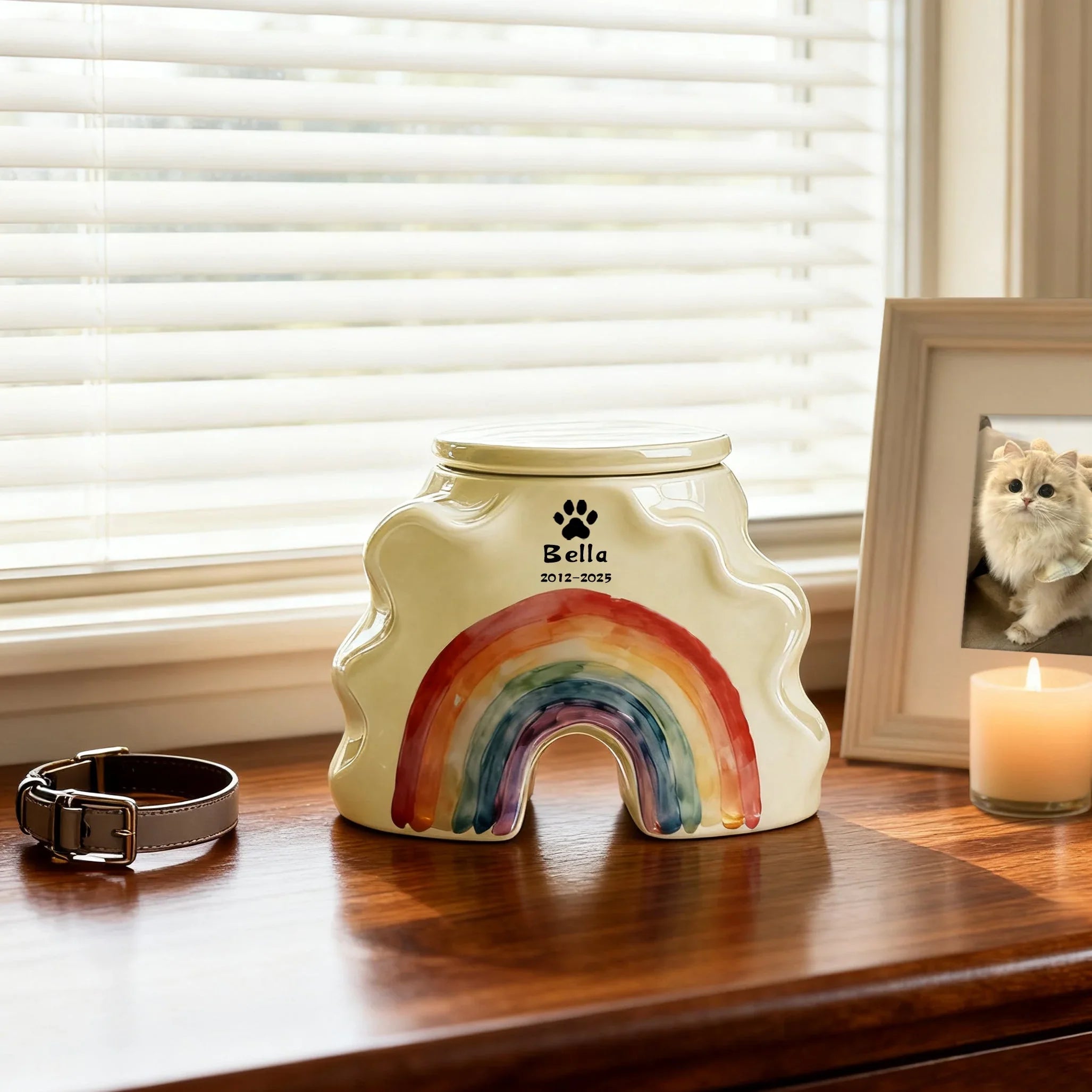 Tailored Dog Resting Urn - Engraved Name & Rainbow Bridge Tribute